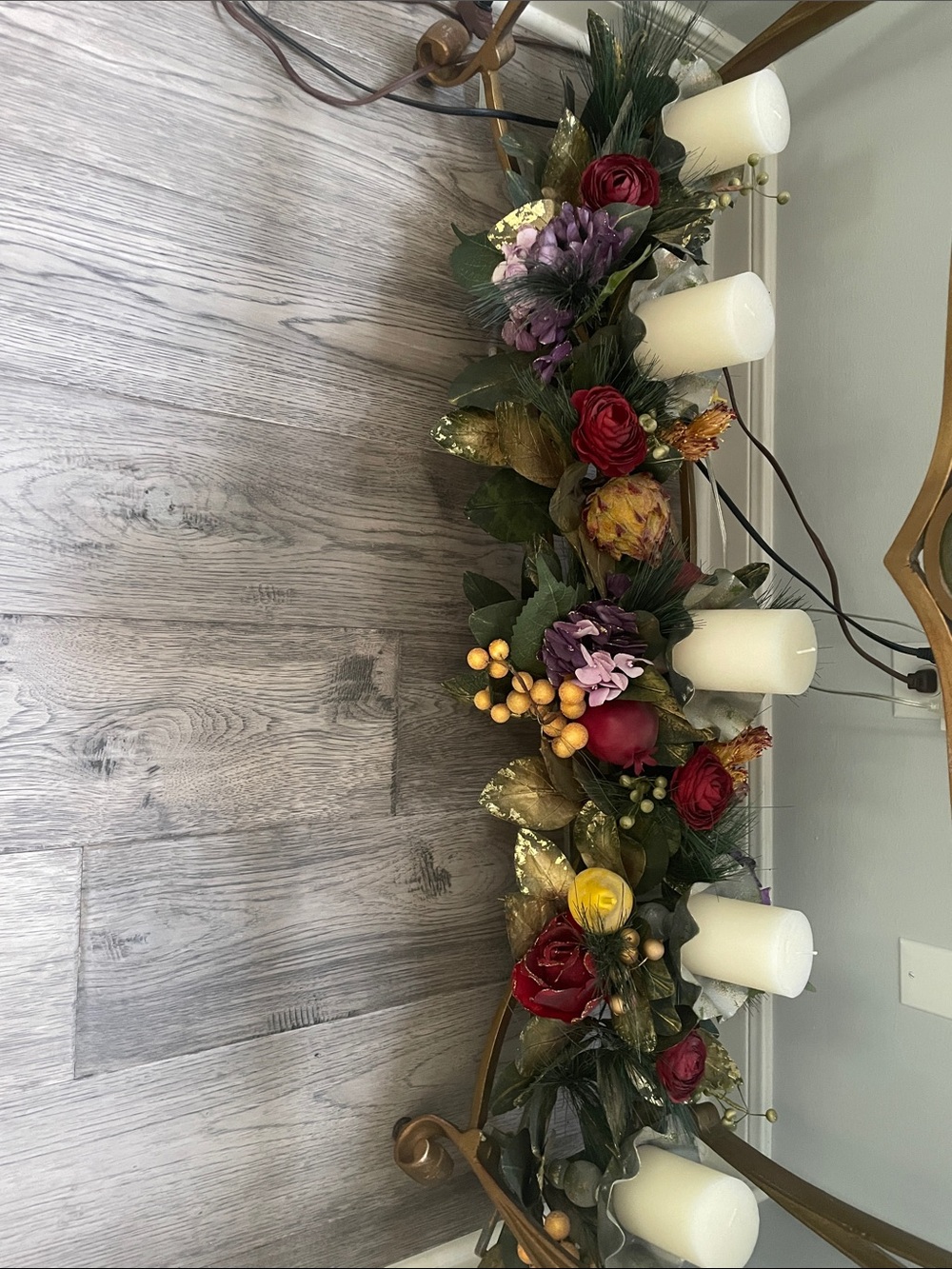 Neiman Marcus Red, Purple, Gold & Cream Faux Floral Candle Garland